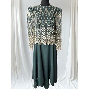 VTG Cachet Chiffon Lace Gown Green Evening Dress Made In USA